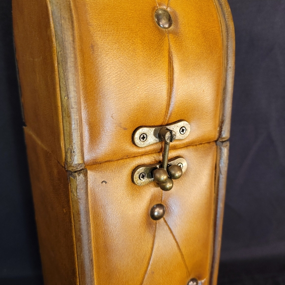 Vintage Tufted Wine Box with Bronze Hardware - Picture 4 of 10